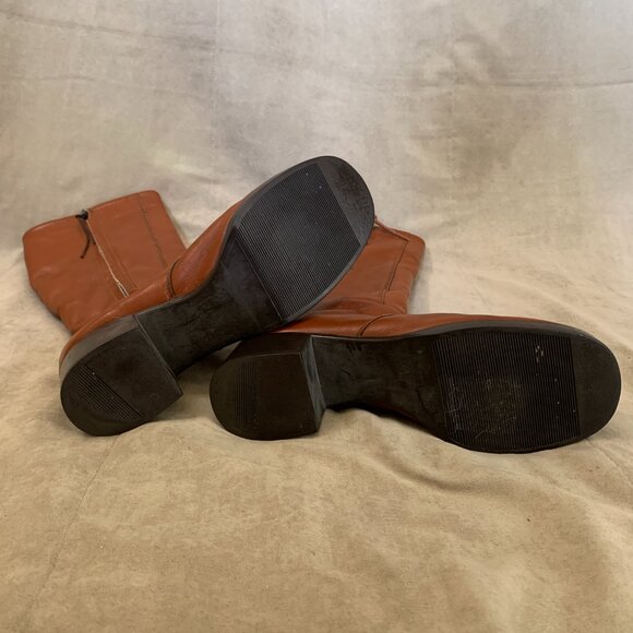 VINTAGE 1970s Brown Heeled Knee High Boots Women's Size 8 Fur Lined - Picture 5 of 9